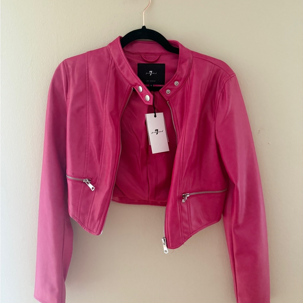 Designer Hot Pink Vegan Leather Jacket NWT